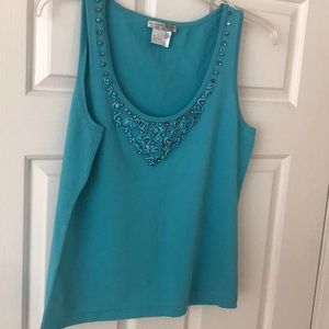 Turquoise tank top blouse with jeweled details